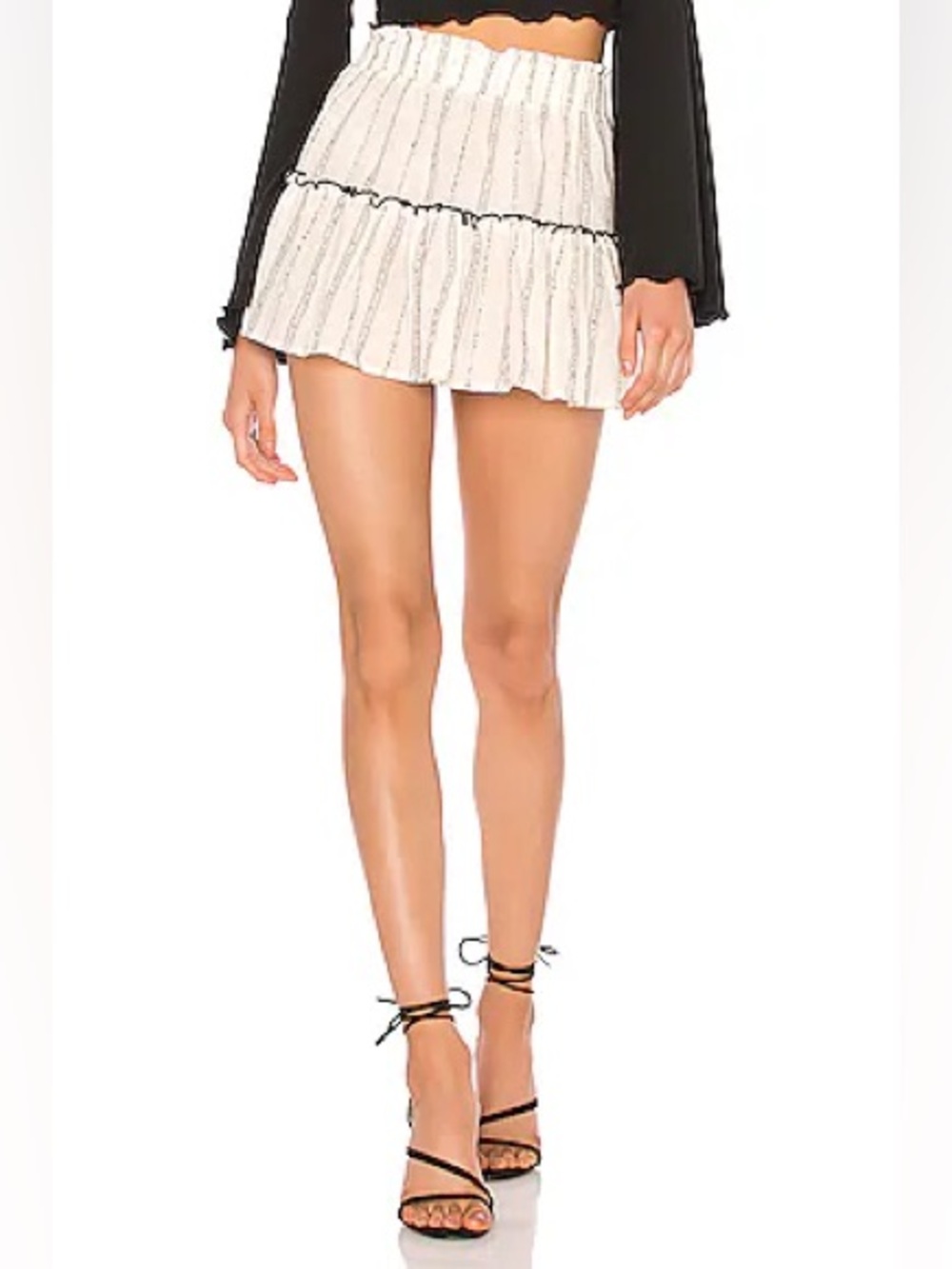 Eberjey Boho Gauze Ellie Tiered Ruffle Mini Skirt – Cloud / Black Striped